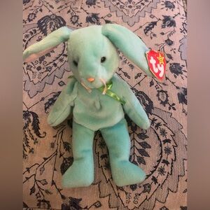 The retired Ty Hippity the Green Bunny Plush collectible with original tag.